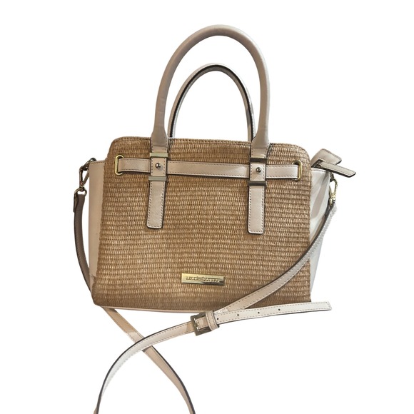 Liz Claiborne Handbags - Liz Claiborne Straw Satchel Handbag Womens Medium Tan Cream Excellent Woven Boho